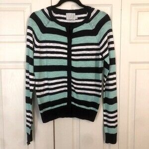 M by MICHAEL STARS Size 1 XS Blue White Mint Green Striped Cardigan Cotton Soy
